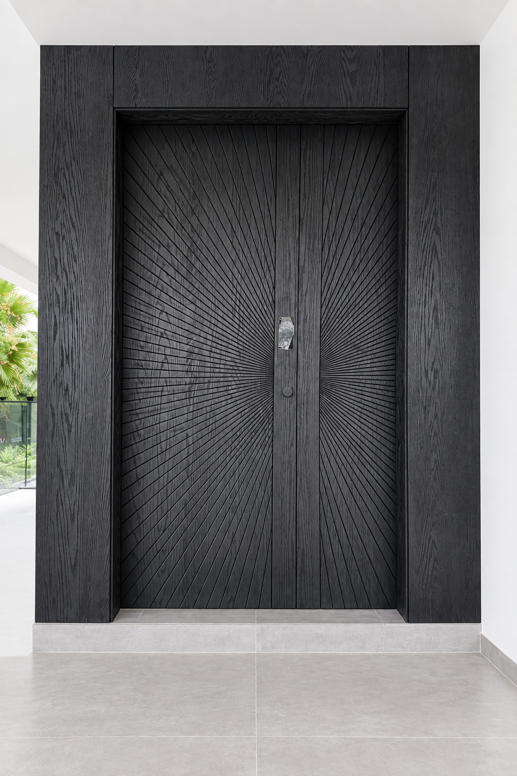 Cleaned-up charred black wood door