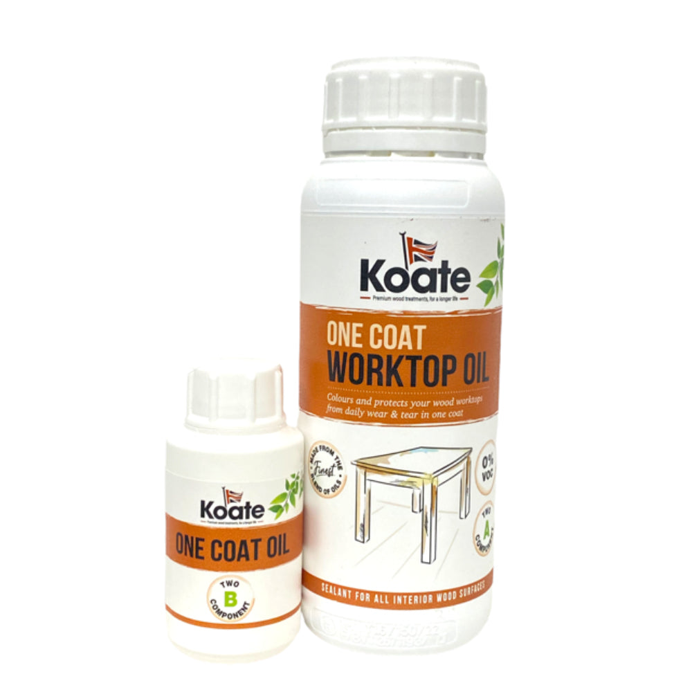 One Coat Wood Worktop Oil DUO - Part A (Oil) + Part B (Accelerator Dryer) - 40 - 50m2 per litre